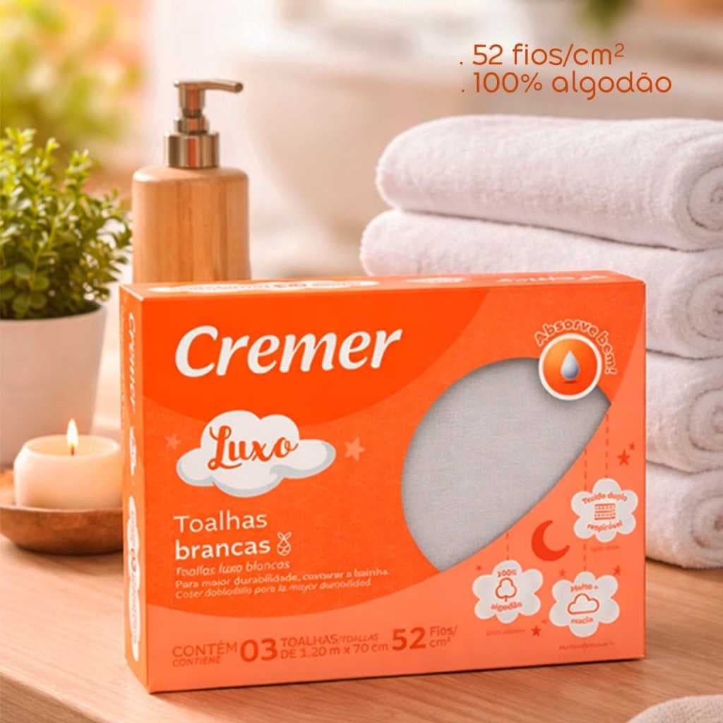 Kit 2 Toalha De Pano Branca Luxo Cremer 100 Algodão 1,20 X 70 Cm