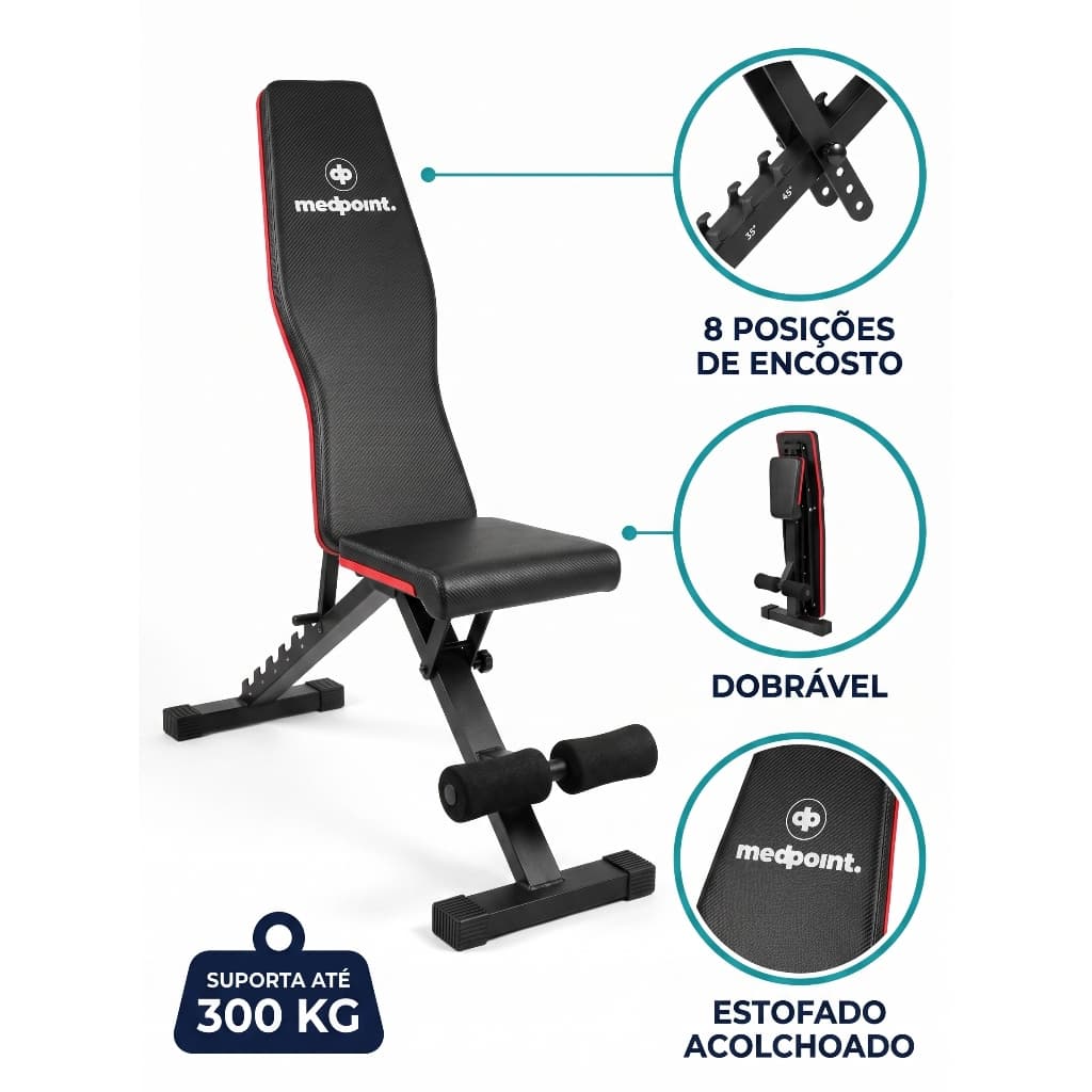 Banco Inclinavel Academia Supino Acolchoado MedPoint Multplos Niveis de Inclinação Treino Gym