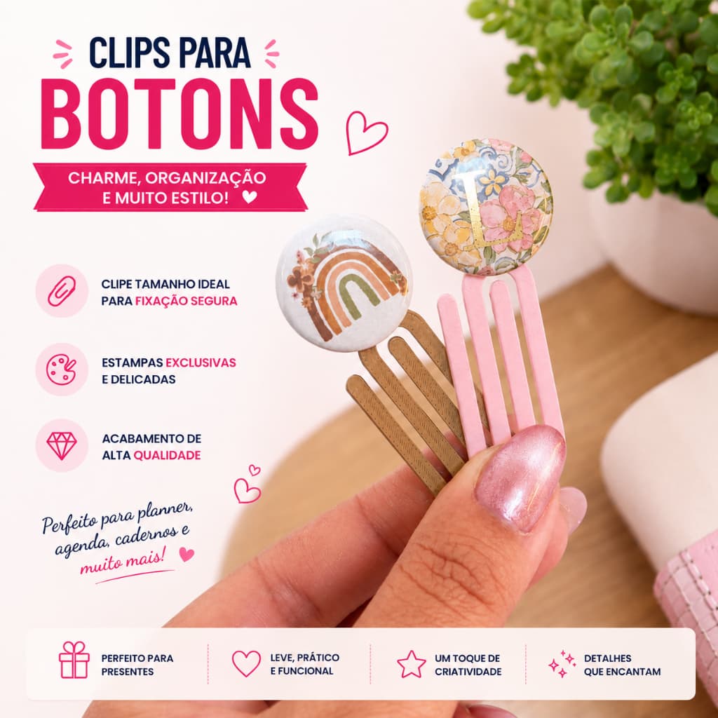 Clip para Botton 25mm e 32mm – Suporte para Personalização 10UN
