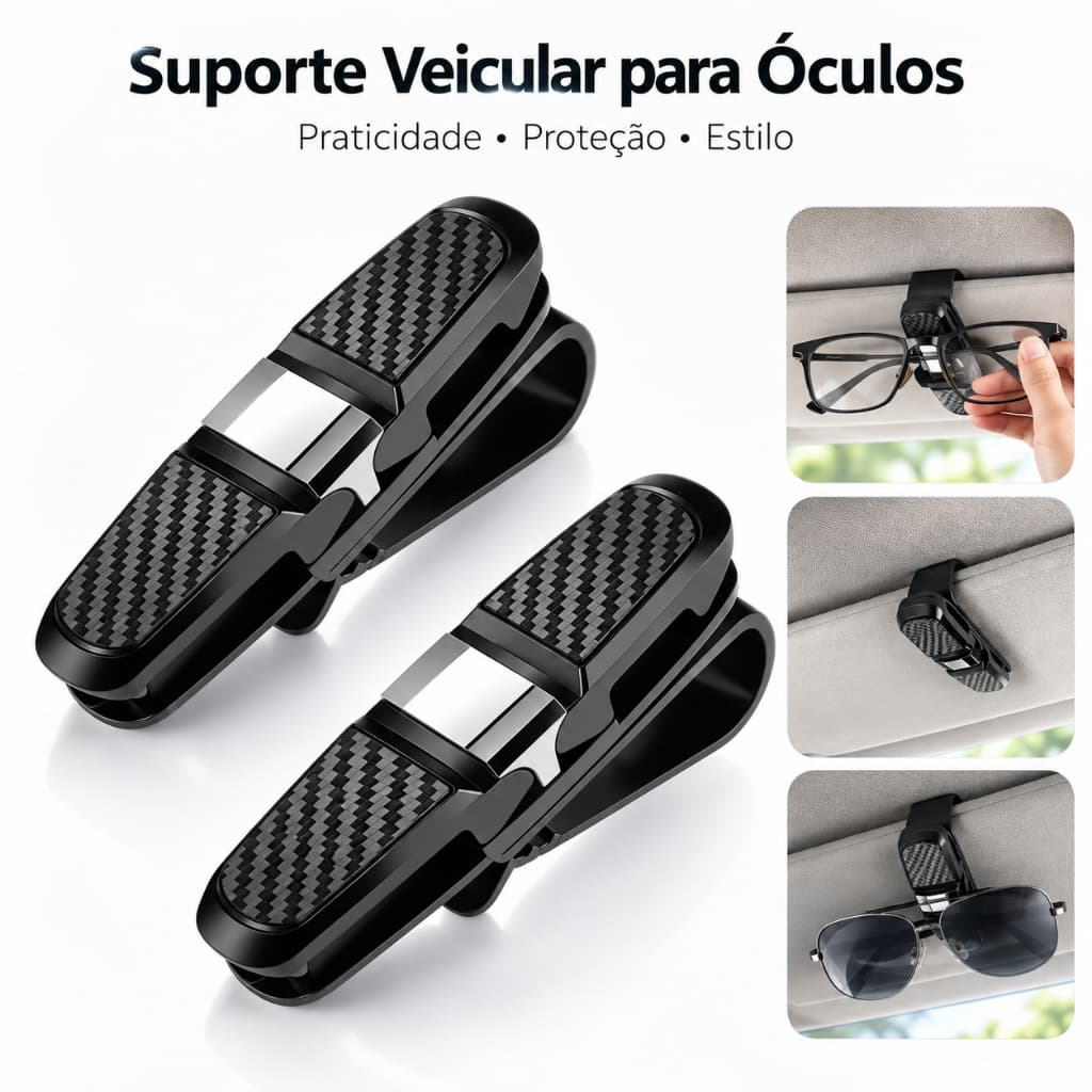 Suporte Veicular para Óculos 180° Ajustável, Porta Óculos para Carro com Fixação Segura e Proteção Antirrisco