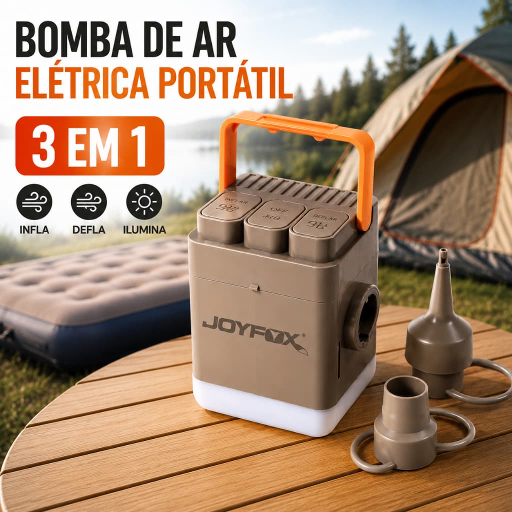 JOYFOX Mini Compressor de Ar Portátil 3 em 1 Bomba de Ar Elétrica USB Recarregável para Colchão Inflável