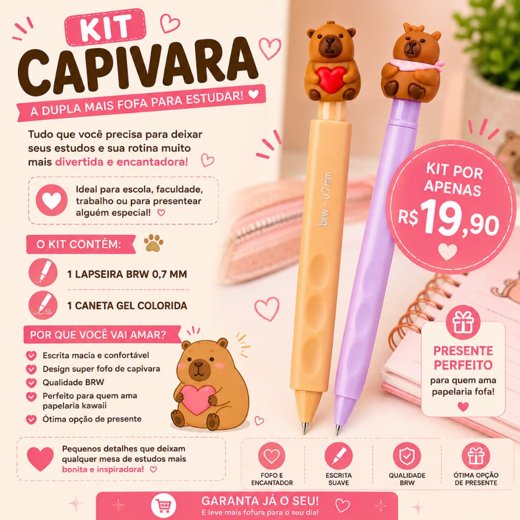 Kit Capivara BRW Lapiseira 0.7mm + Caneta Gel Colorful Tinta Azul