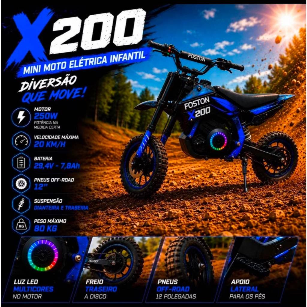 Moto Elétrica Infantil Foston X200 LED + Bluetooth