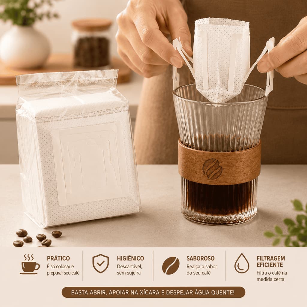 25/50/100/150 Coadores de Café Descartável Individual Filtros de Papel Portátil com Abas para Dose Única