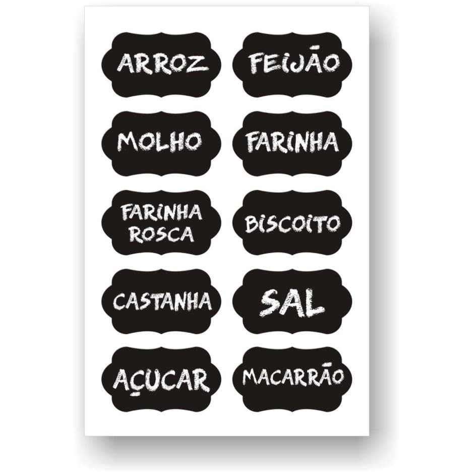 Cartela Adesivo Etiqueta Lousa Pote Mantimentos - Kit 12/24 - temperos cozinha organização