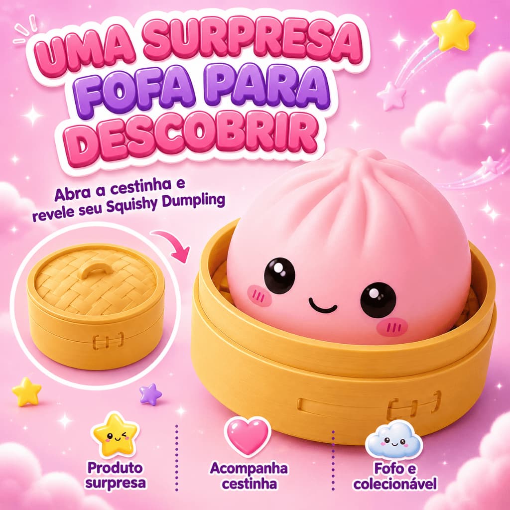 Squishy Bolinho Baozi com Glitter LED Caixa Misteriosa Brinquedo Antiestresse Sensorial Kawaii Presente Criativo Fidget