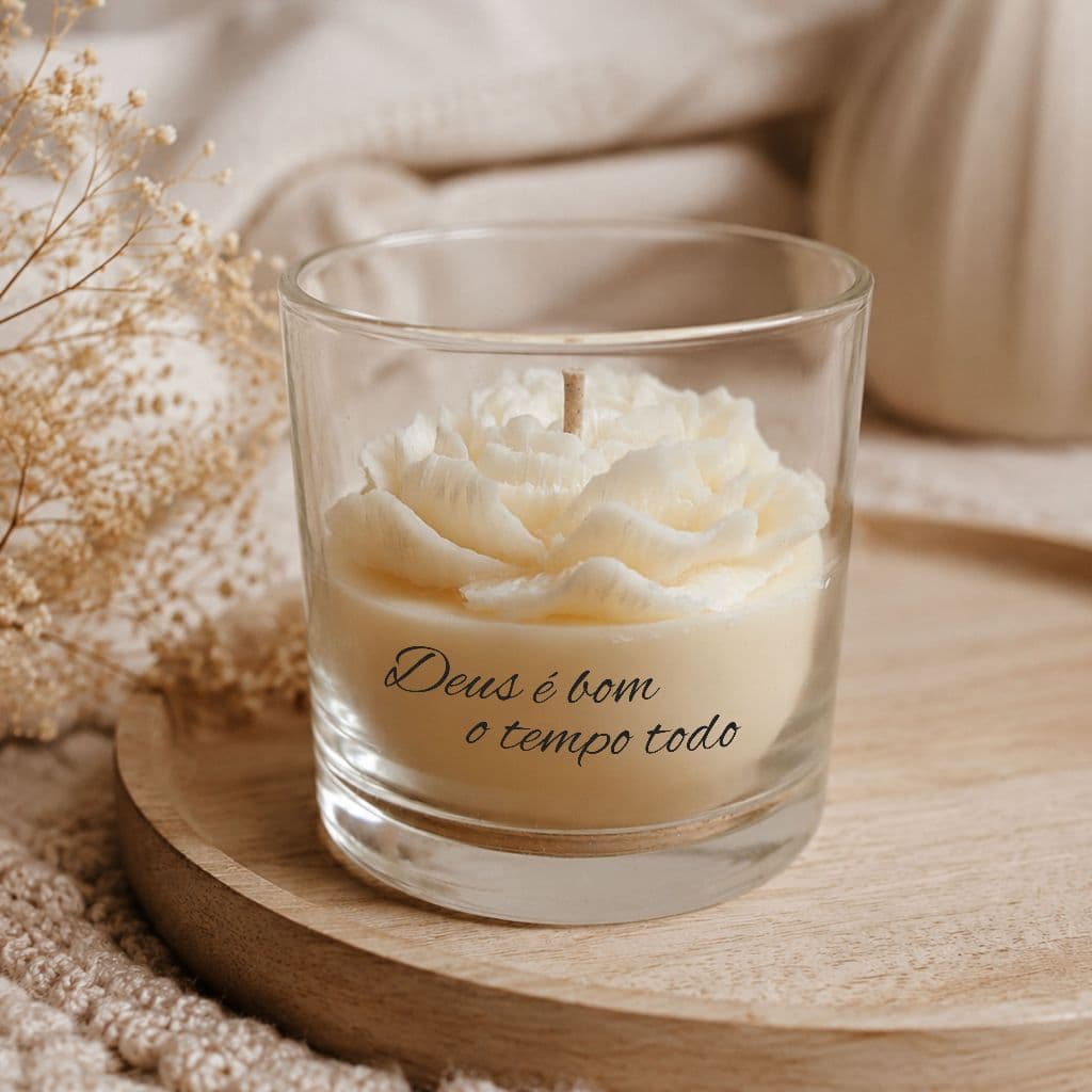 Vela Aromática Deus é bom o tempo todo | Flor Gospel Deus | Pavio de Algodão | 130 gramas | Cera de Coco | Vegetal