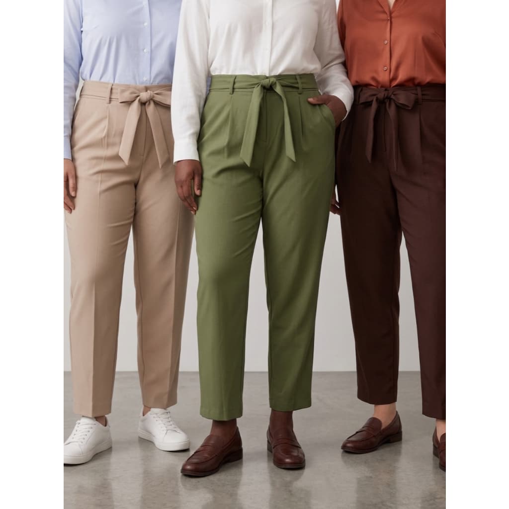 Kit 3 Calça Feminina Plus Size Social Clochard Com Laço Amarração Cintura Alta Executiva Reta