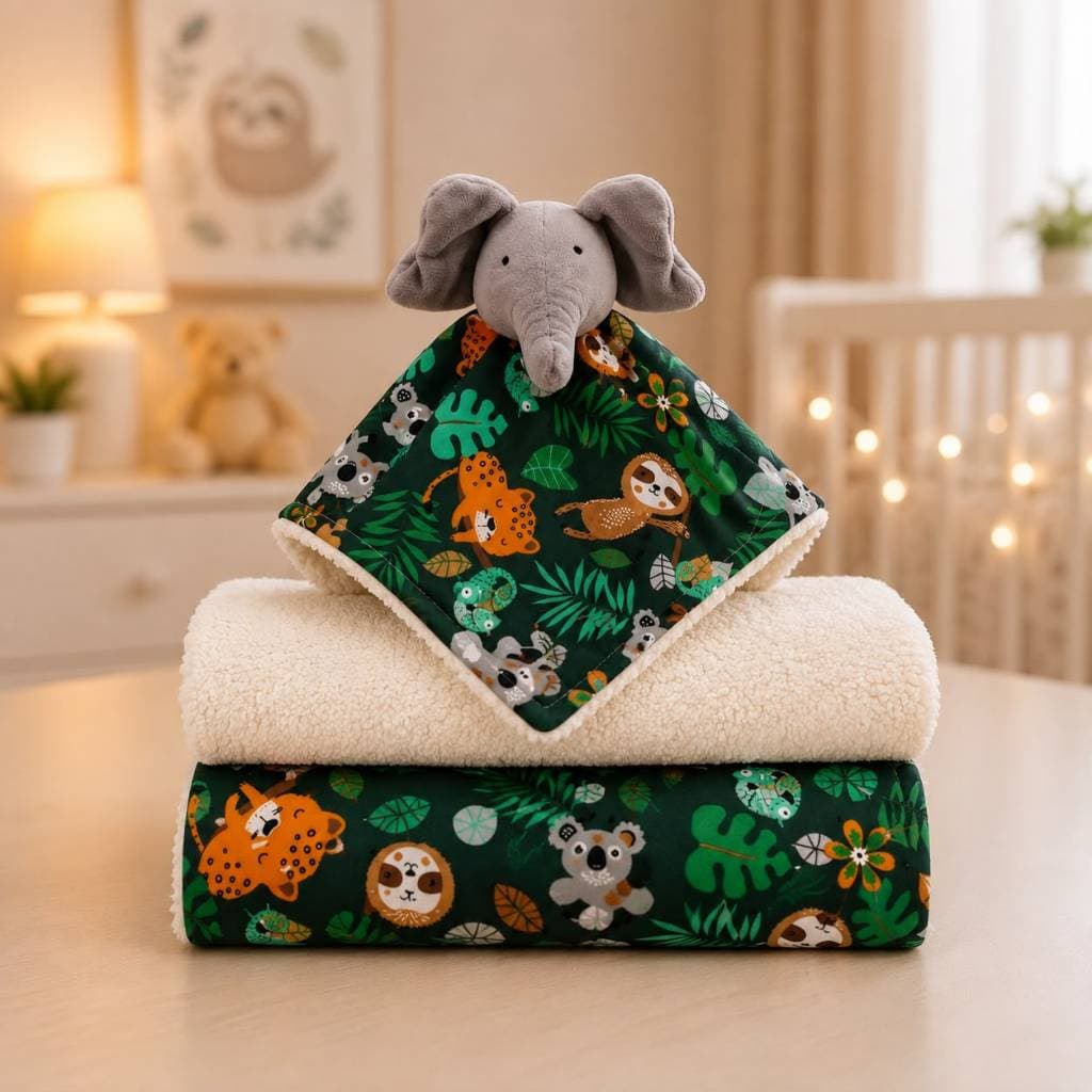 Manta Sherpa + Naninha para Bebê Estampada Fofinha Lã de Carneiro Sintética Berço Enxoval Chá de Bebê.