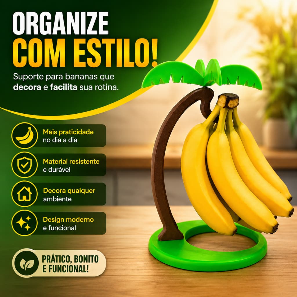 Porta Bananas Palmeira Decorativo Suporte para Frutas Fruteira de Bancada Organizador Criativo Resistente Premium