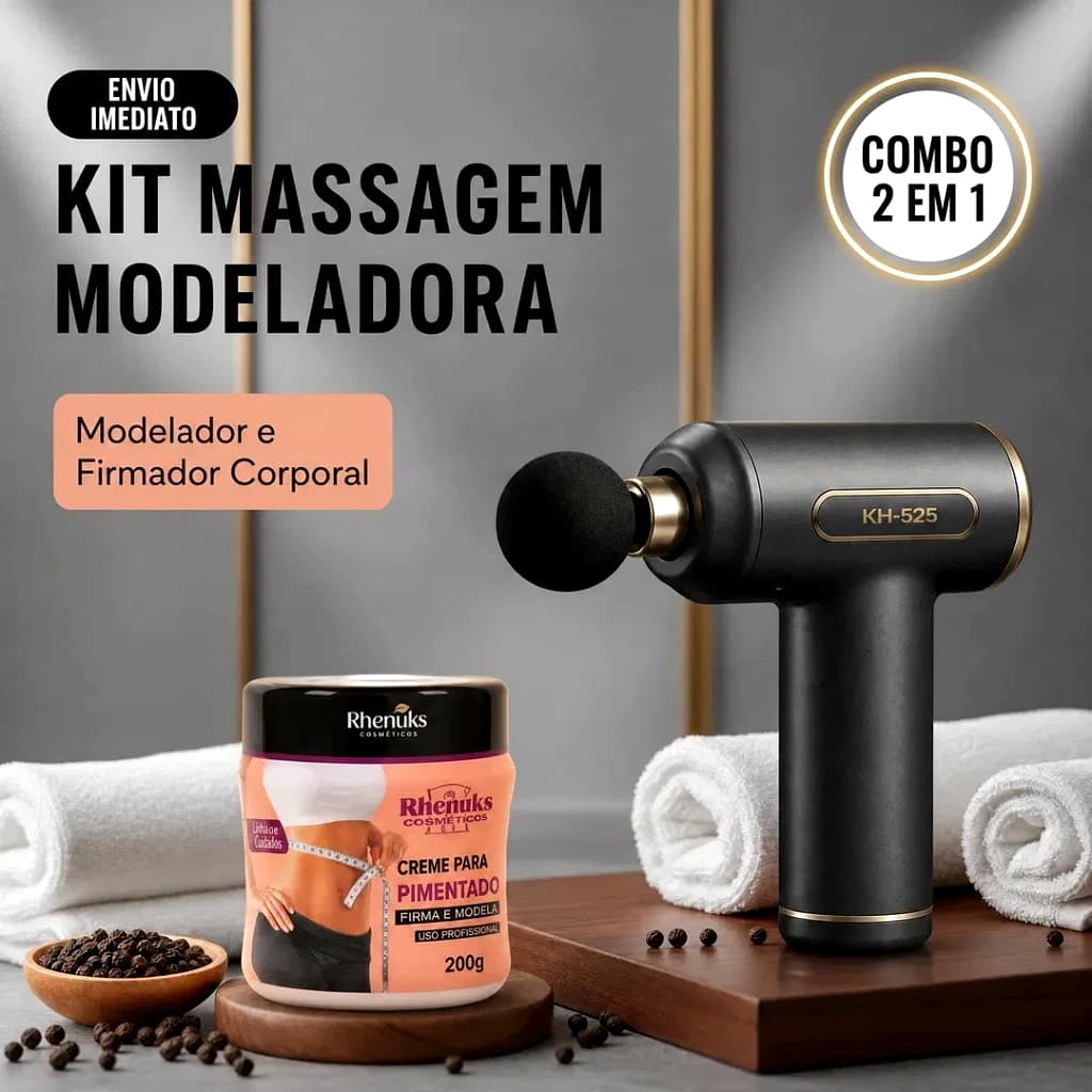 Kit Massagem Terapêutica e Redutora Massageador Elétrico + Creme Massageador Pimenta Negra