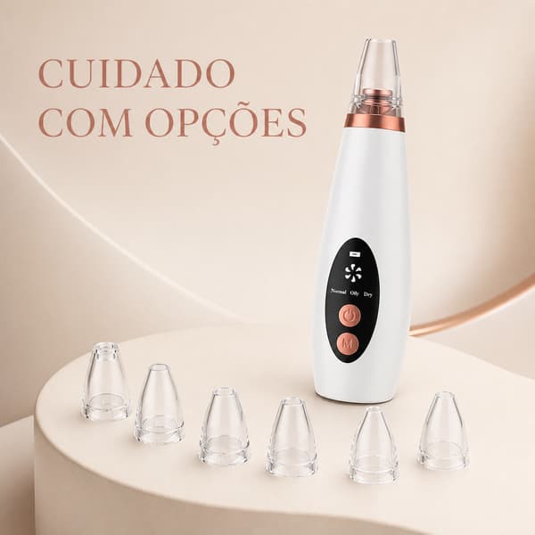 Removedor de Cravos Elétrico a Vácuo com 6 Ponteiras e Modos para Peles Normal Oleosa e Seca Limpeza Facial Profunda