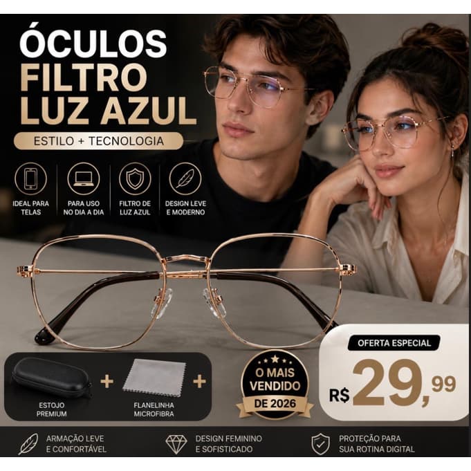 kit Óculos + Estojo + Flanelinha  Unissex Anti Reflexo Tr90