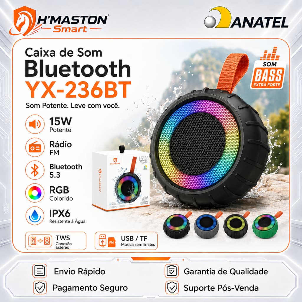 H'MASTON YX-236BT Caixinha De Som Bluetooth Caixa De Som Blootooth Caixa De Som Bluetooth Portátil Caixa Som