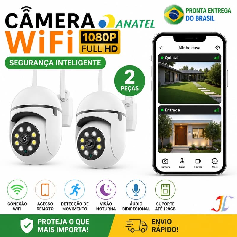 Câmera Wifi 360° IP Sem Fio Prova D'água Full Hd Visão Noturna Segurança P03