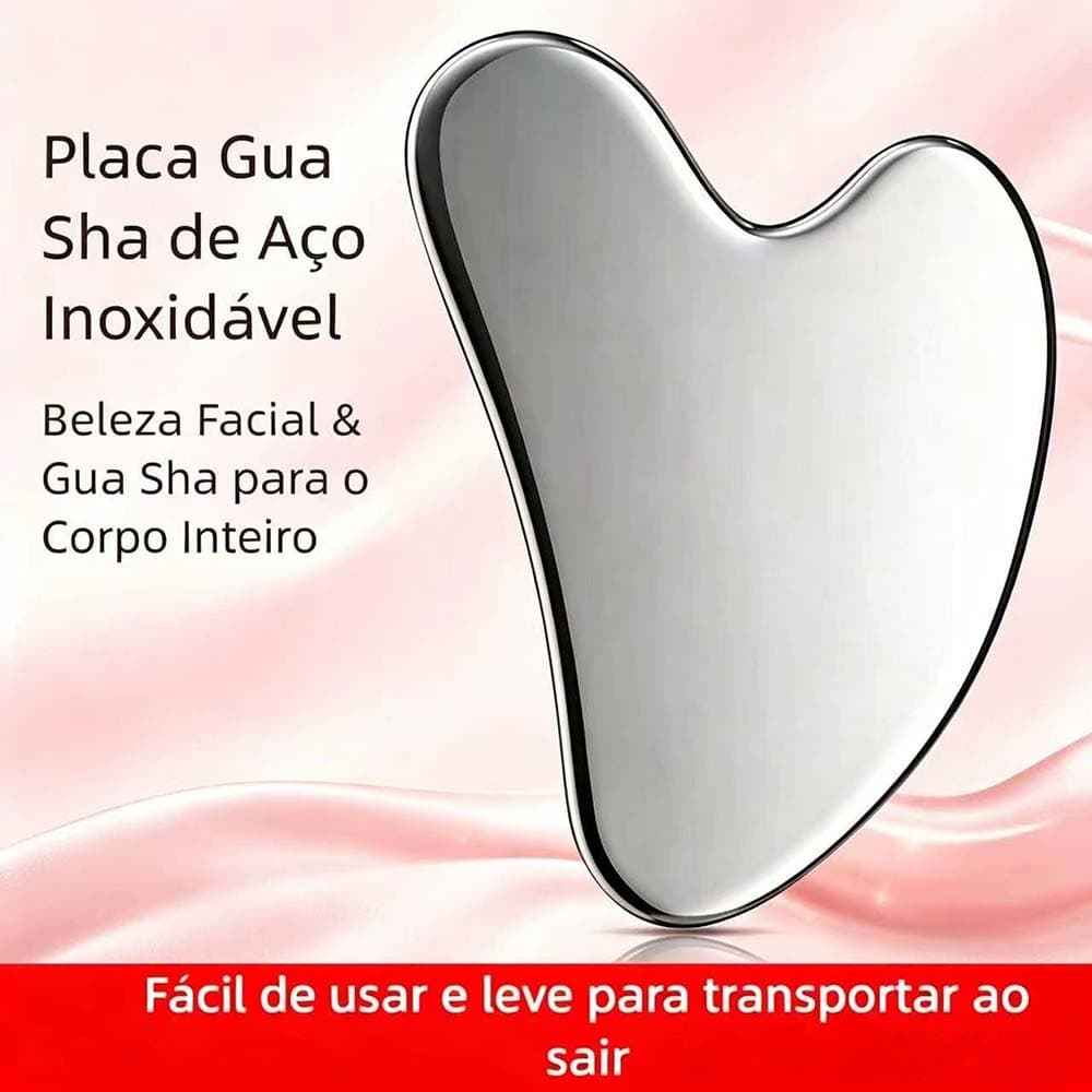 Ferramenta de Gua Sha Facial em Aço Inoxidável - Massageador Facial Firmador de Pele com Bolsa de Viagem
