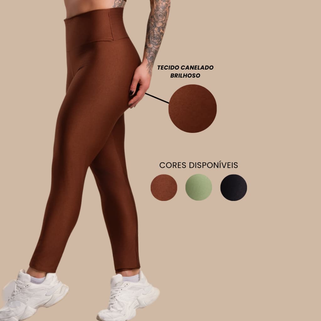 Calça Legging Lisa Feminina Fitness Canelado Brilhoso Cintura Alta Esportiva Brilho Academia Moda