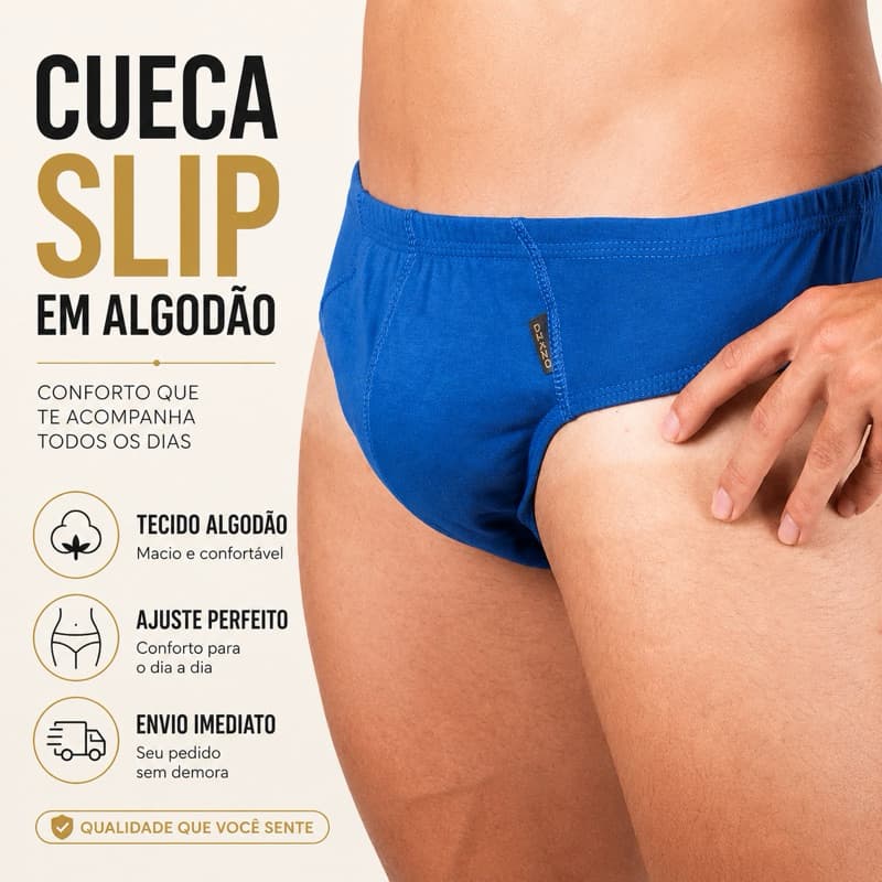 Kit com 10 Cueca Adulto Básica Modelo tradicional comum SLIP 100% Algodão