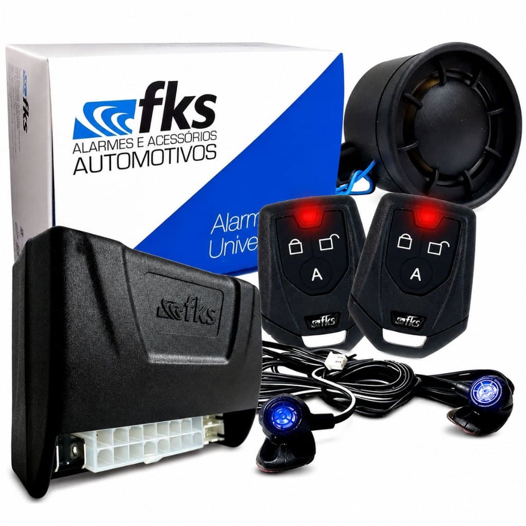Kit Alarme Automotivo Completo Universal FK902 SB 2 Controles Sirene Sensores de Ultrassom