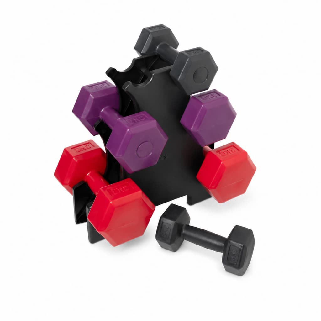 Kit 3 Halteres Sextavados 3 em 1 12kg com Suporte para Exercícios em Casa