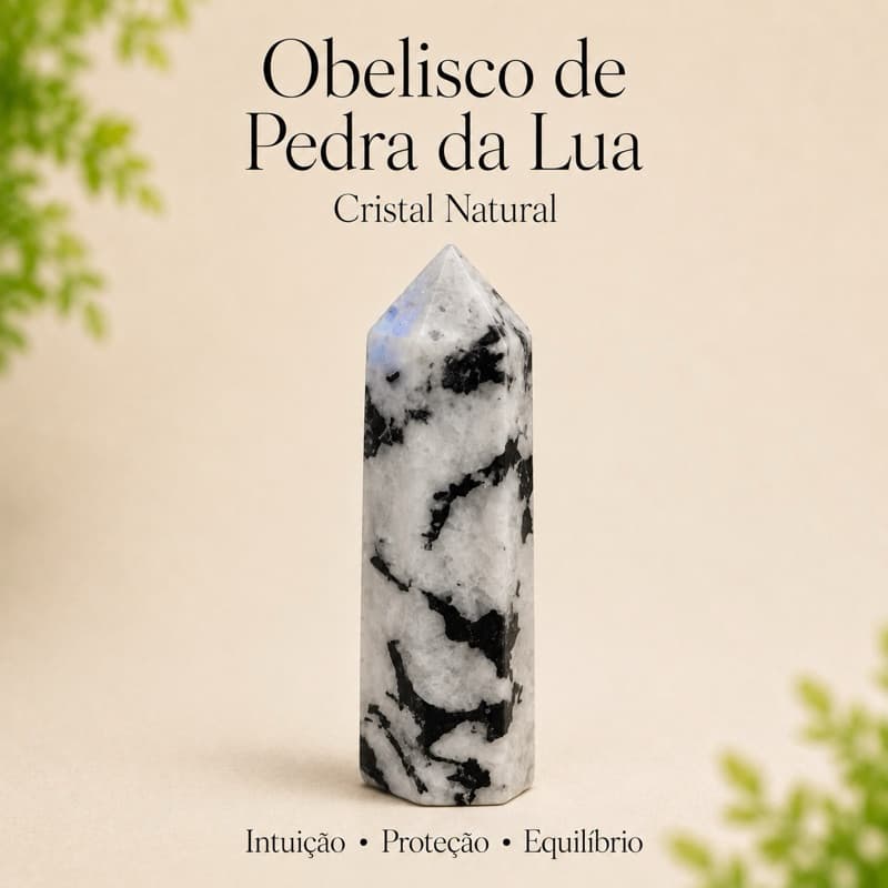Ponta de cristal Pedra da Lua Natural 43 a 48 gramas  Obelisco Cristal Intuição Energia Proteção Decoração. 7 a 9cm