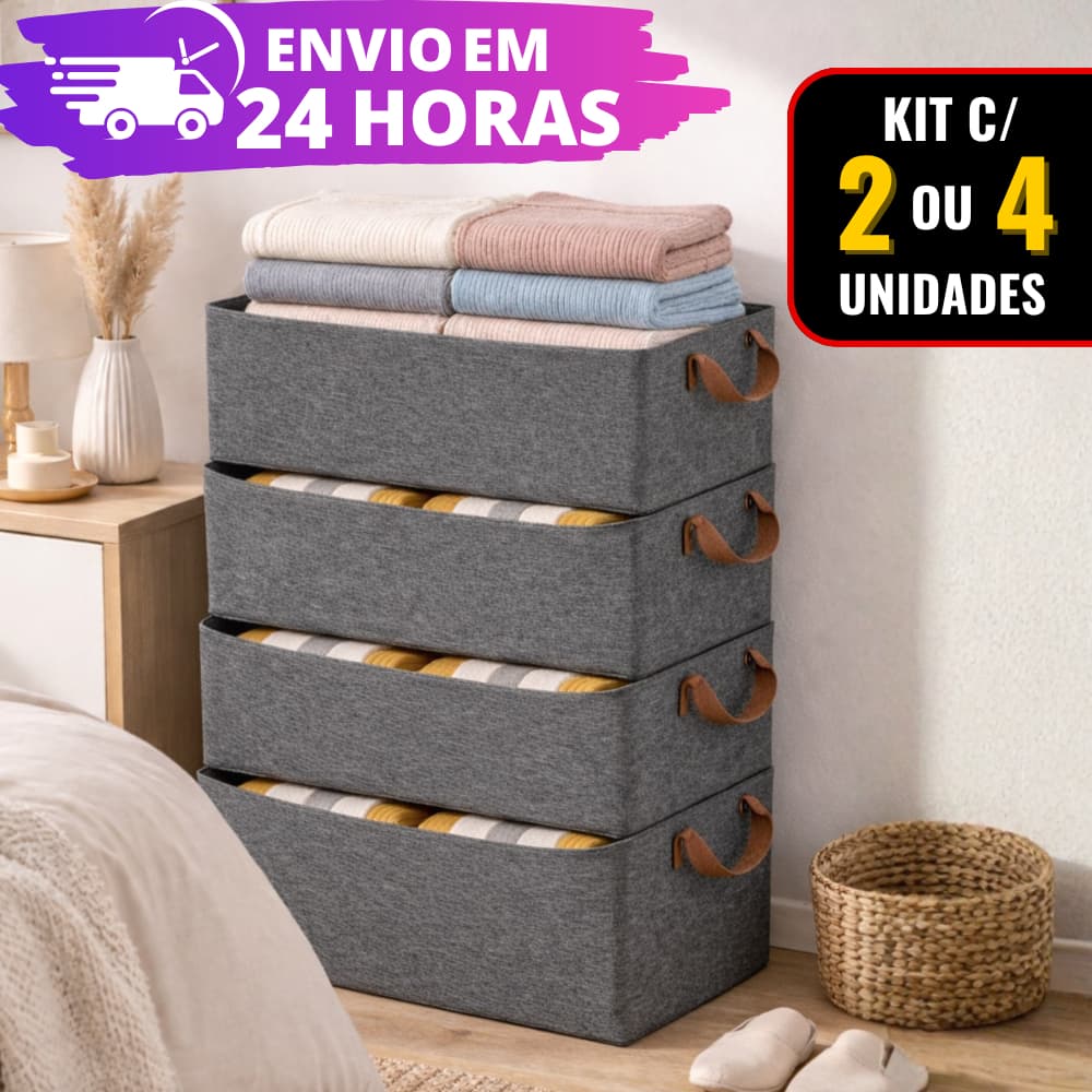 KIT 2 e 4 Organizador De Caixas De Armazenagem De Roupas Grandes Dobráveis Gavetas De Armários De Guarda Roupa REFORÇADO