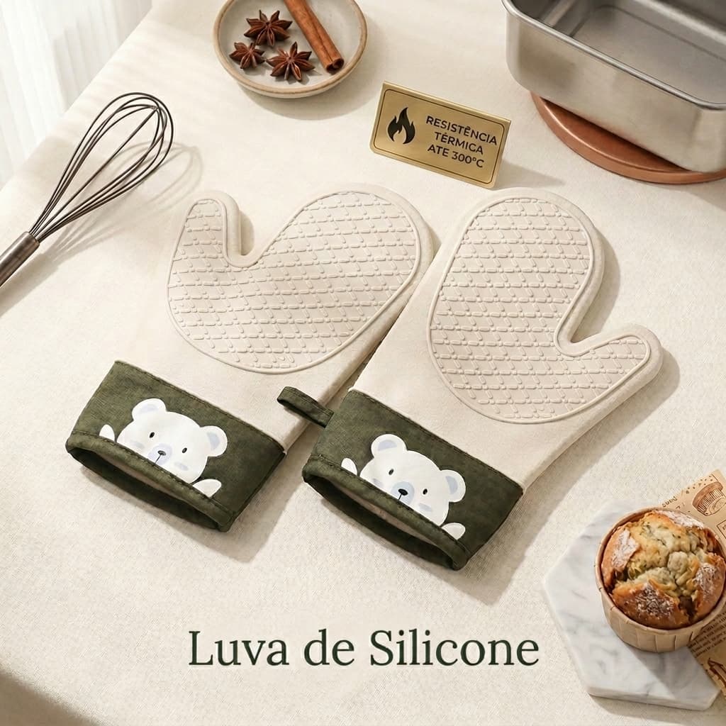 1 Par ou 1 Unidade Luvas Térmicas de Forno Silicone Isoladas AntiQueimadura Cozinha Assar Antiderrapante Branca ou Verde
