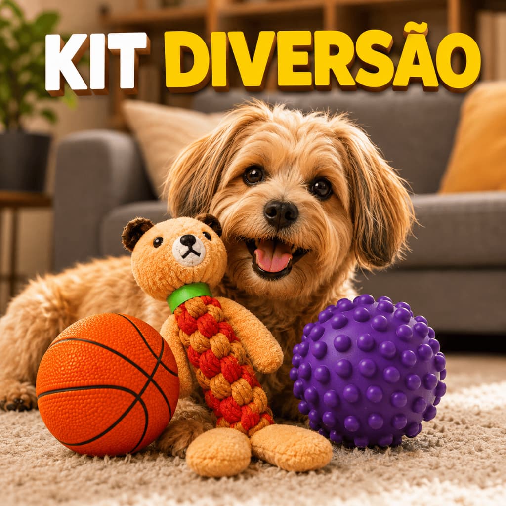 KIT 3 BRINQUEDOS PARA CACHORRO EM PROMOÇÃO | Pelúcia com Corda + Bolinha de Morder + Bolinha com Apito