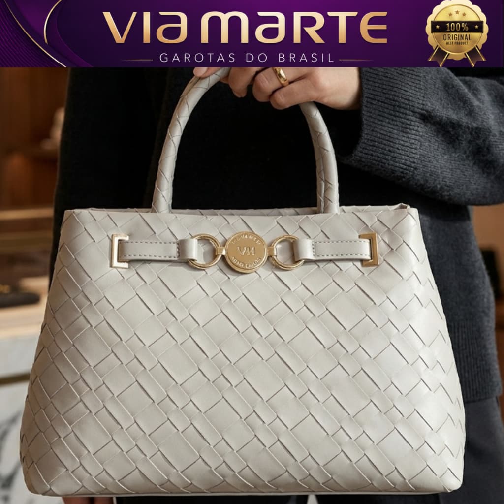 Bolsa Via Marte Feminina Tote Espaçosa Moderna Estilo Entrelaçada Alça Ajustável Tiracolo B2-724-01 Original