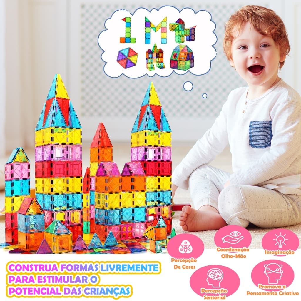 Peças Magnéticas Coloridas Planas 150 Peças, Brinquedo Educativo de Montagem 7.5cm com Acessórios Completos