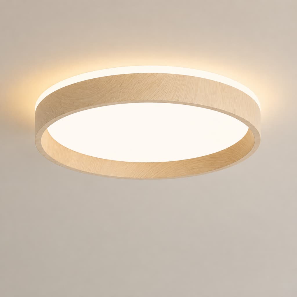 Luminaria Led Moderna Sobrepor 24w Redondo Branco E Madeira Bivolt