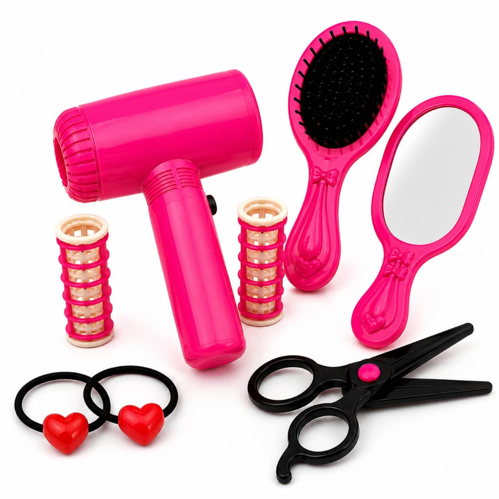 Kit Salão De Beleza Infantil My Little Life Brinquedo De Cabeleireira Com Secador Espelho De Mão Escova Tesoura