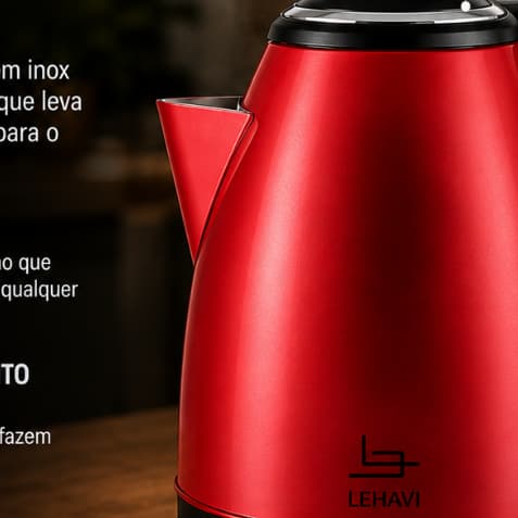 Chaleira Elétrica Inox 1,8L 220V Vermelha Rápida Grande Capacidade para agua quente Café, Chá
