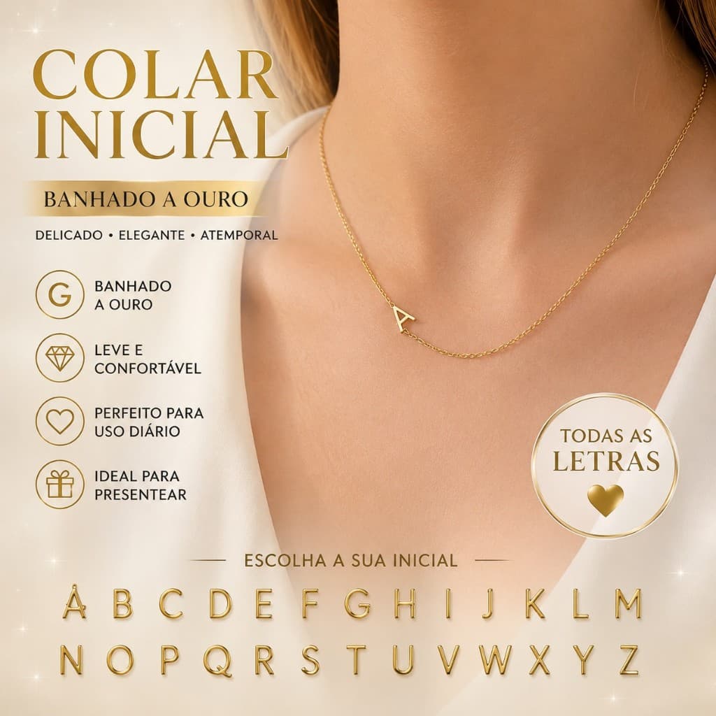 Colar Banhado Ouro Aço Inox Letra Inicial