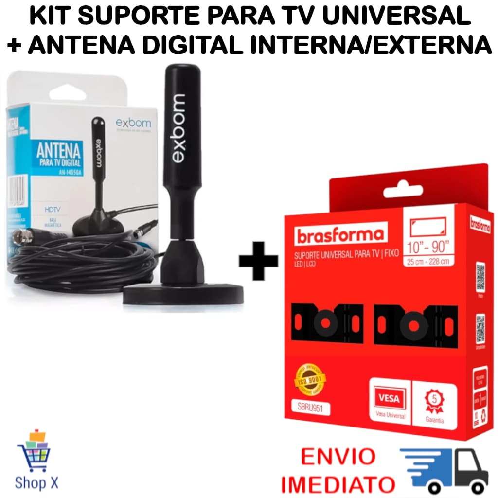 Suporte Para TV Universal Fixo e Antena TV Digital Interna Externa HDTV UHF VHF 3.5Dbi 3m Amp