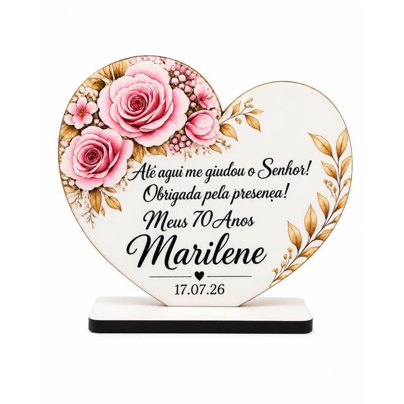 Lembrança Aniversário Personalizada – Coração MDF com Flores