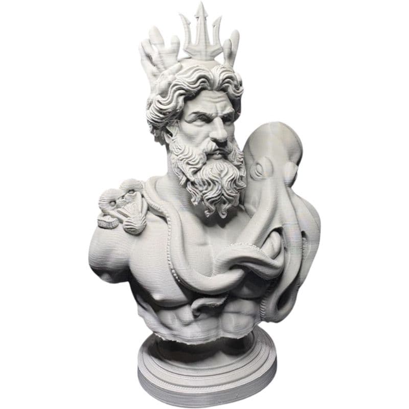 Busto Poseidon Deus dos Mares Mitologia Grega Escultura Polvo Kraken Impressão 3D PETG Premium Netuno Decorativa