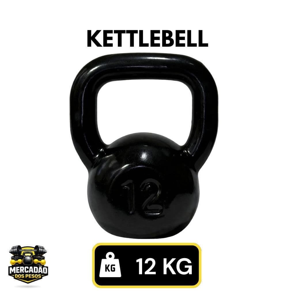 Kettlebell 12 kg Emborrachado Preto  Peso - Treino em Casa Academia Crossfit Musculação