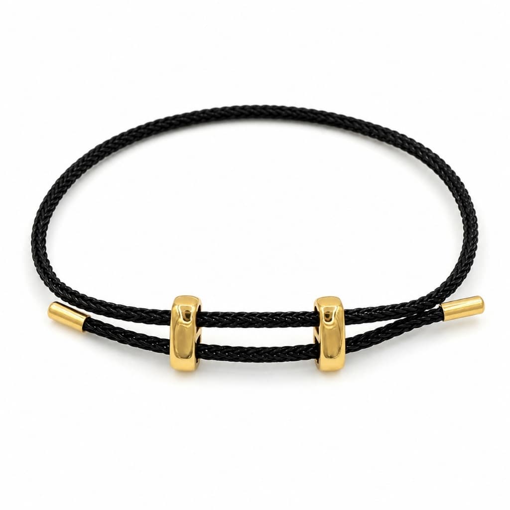 Pulseira Masculina Trançada Preta 2,2mm Ajustável Detalhes Dourados ou Prateados Acessório Moderno