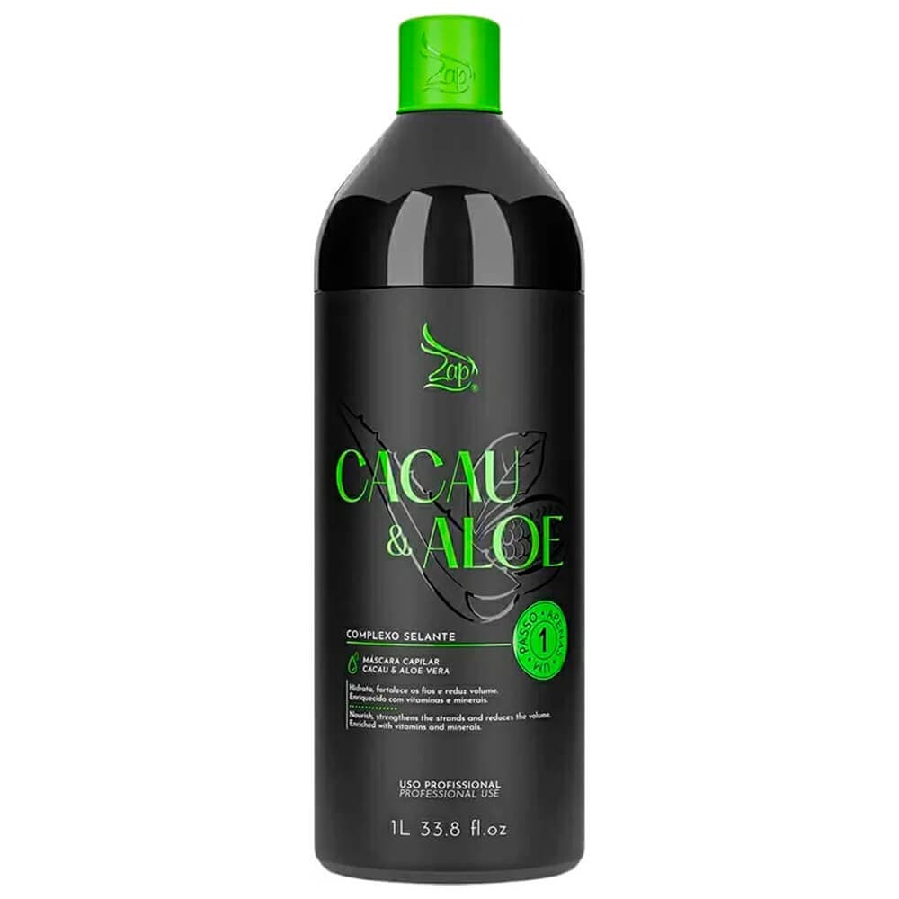 ZAP Cacau e Aloe Vera Escova Progressiva Hidrata e Dá Brilho aos Cabelos 1L Passo Único