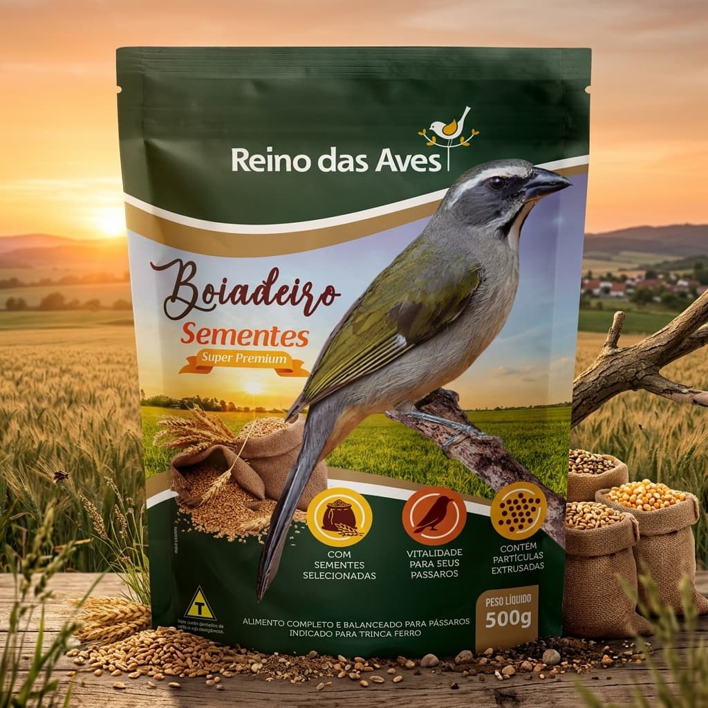 Ração Boiadeiro Sementes 500g Alimento para Pássaros Reino das Aves