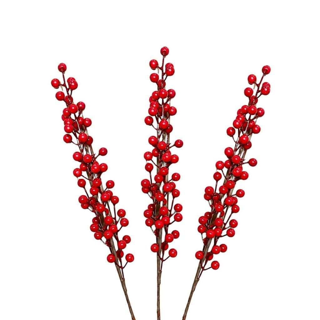 Kit 3 Galho Azevinho Cereja Artificial Para Natal Decoração