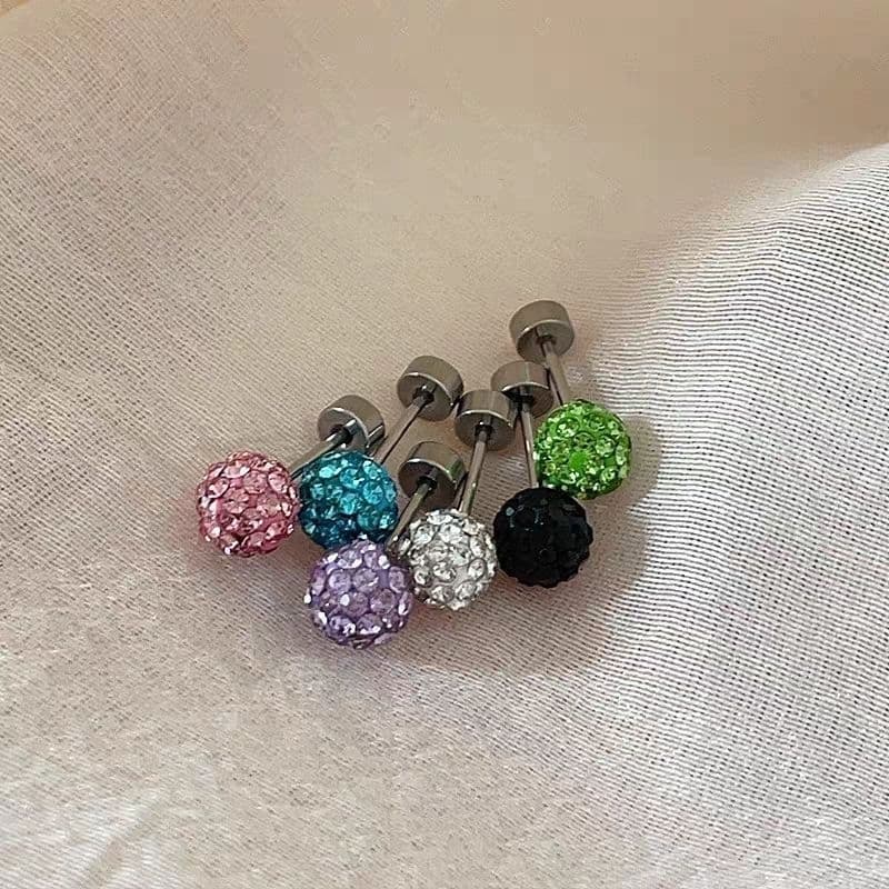 Piercing Brilhante Bola Zircônia Colorida Aço 316L Para Orelha Presente