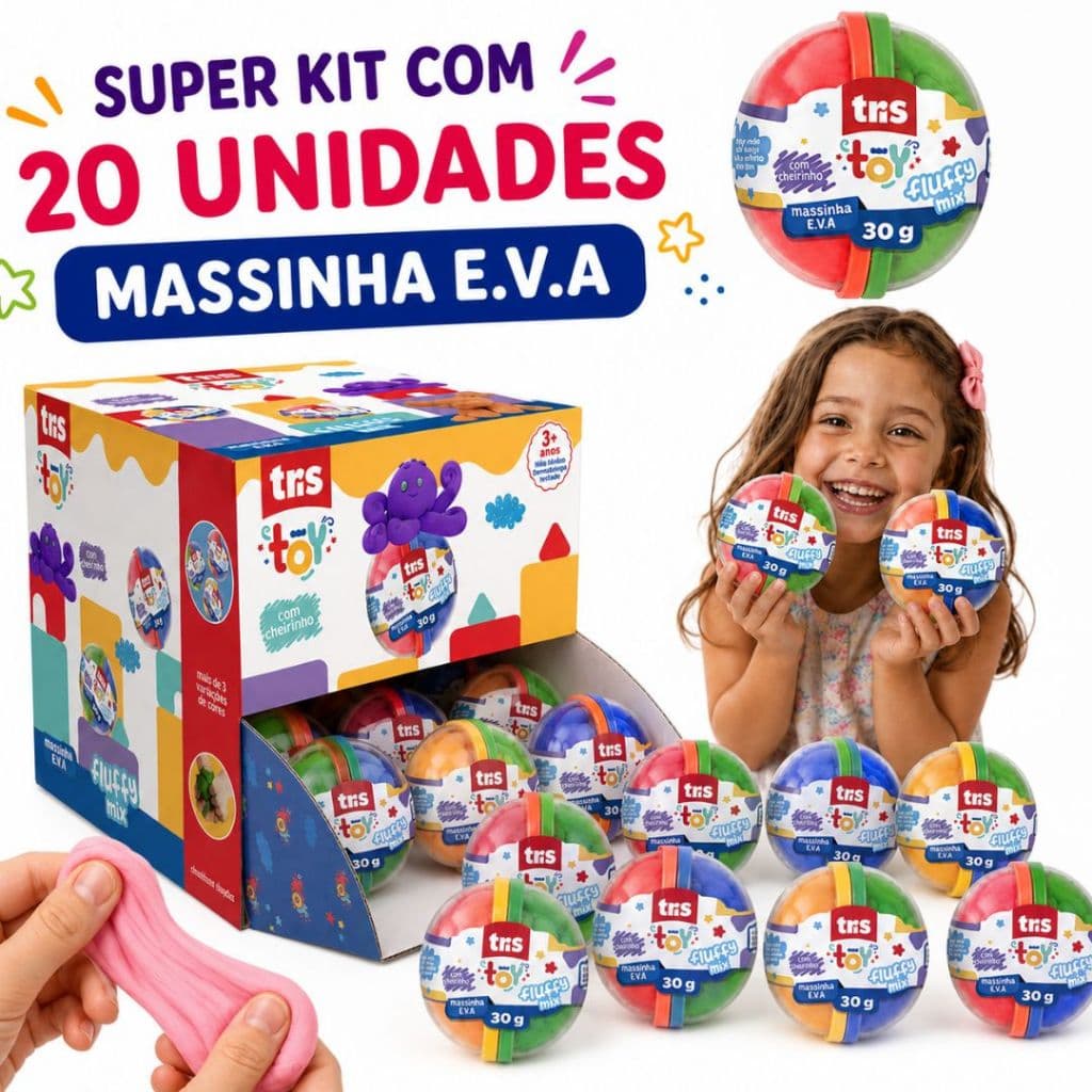 Kit Massinha de Modelar Lembrancinha Festa Aniversário 20 Potes Massa EVA 40 Massinhas Com Cheirinho 2 Cores Por Pote