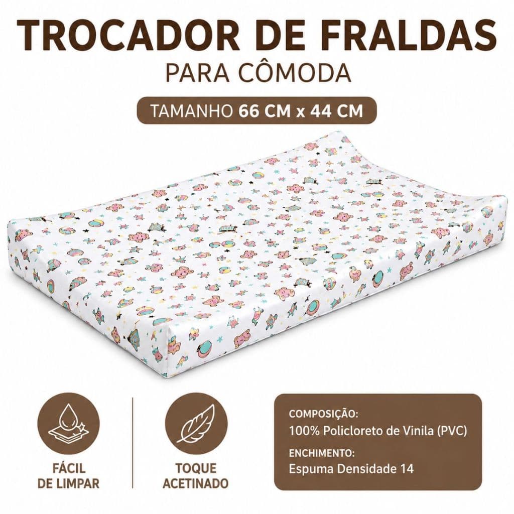 TROCADOR DE FRALDAS IMPERMEAVEL MEDIDA 66CM X 44 CM PARA MENINO E MENINAS 100% POLICLORETO DE VINILA TOQUE ACETINADO