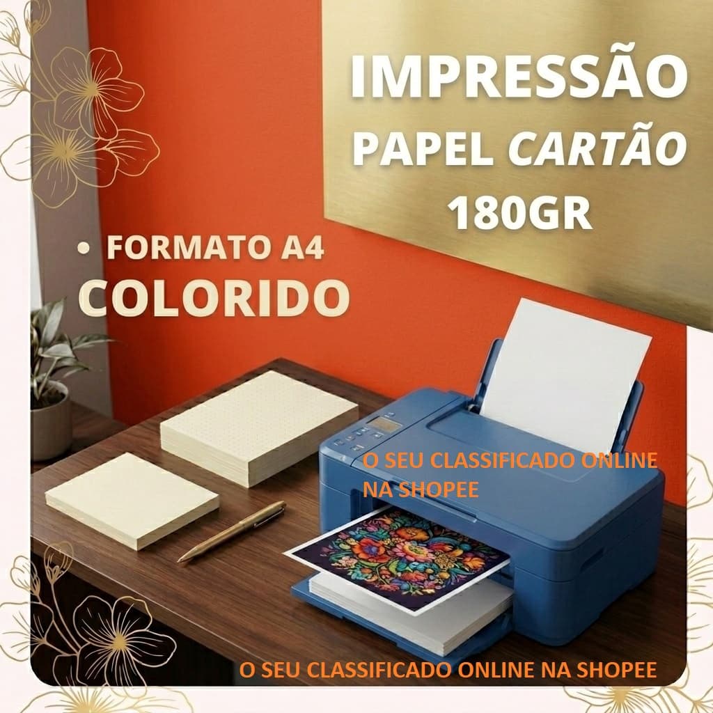 Kit com 10 Impressões Coloridas em Papel Cartão A4 180g Papel Premium Branco (SEM BRILHO) - ENVIO RÁPIDO