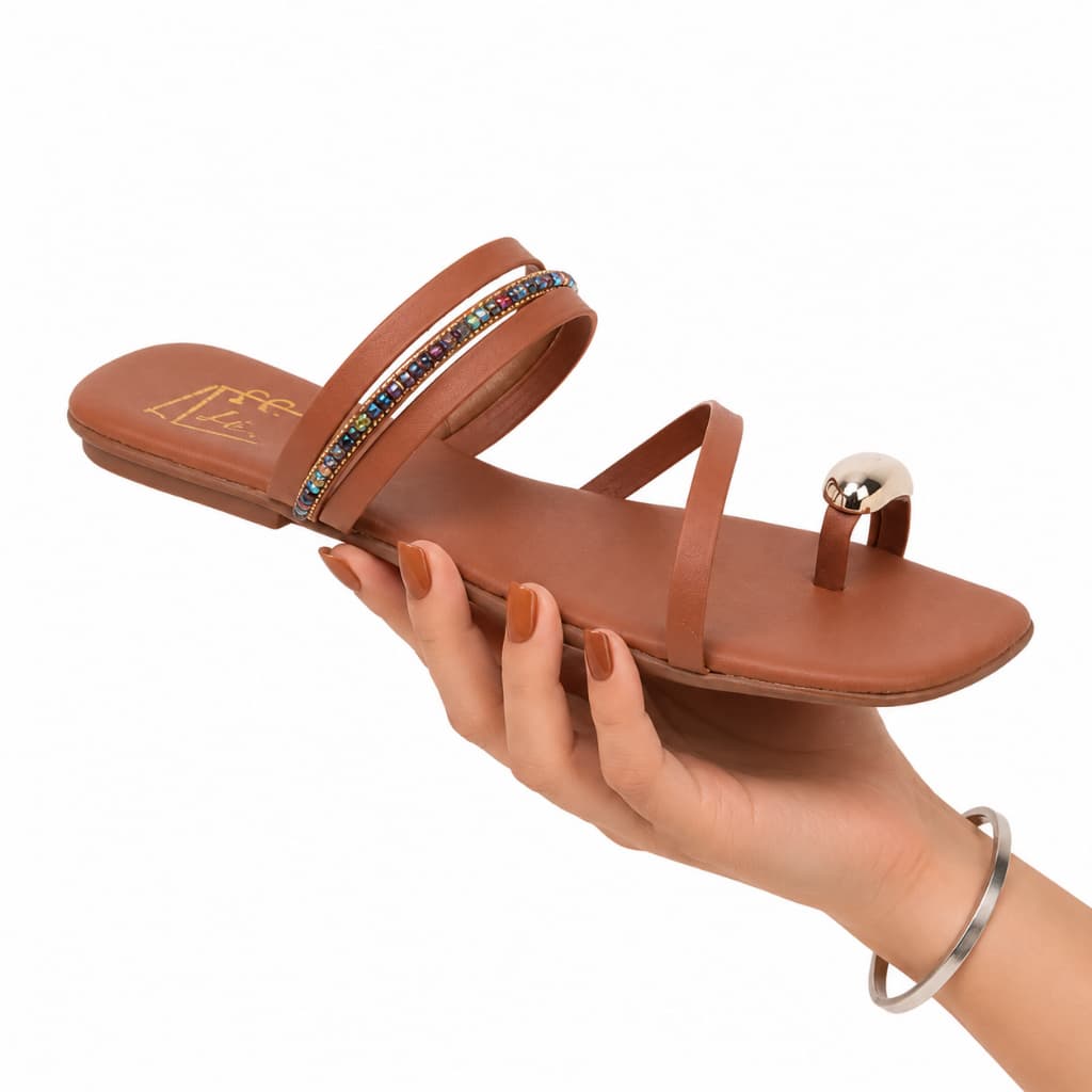 Sandalia Rasteirinha Feminina Anel Dedo Flat Strass Elegante