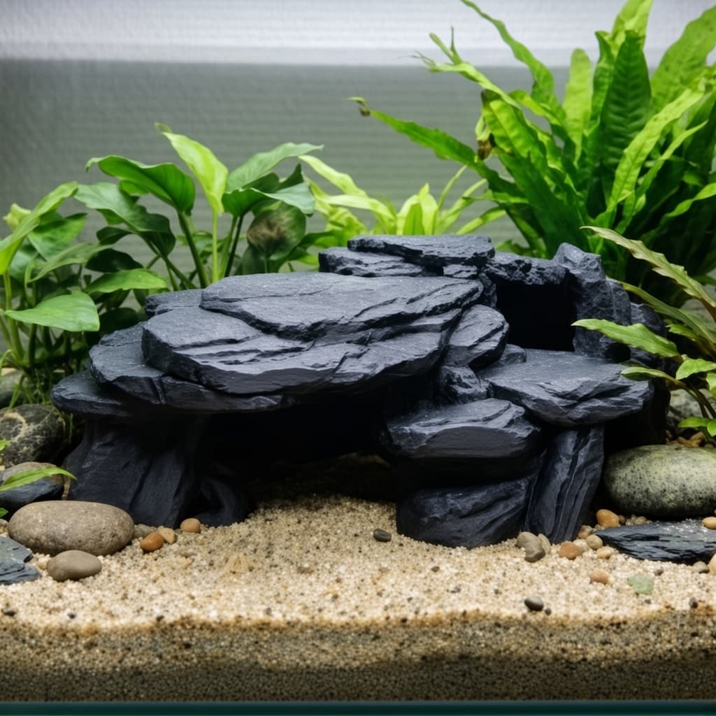Esconderijo de Rocha de Ardósia Natural para Aquário e Terrário Impressão 3D