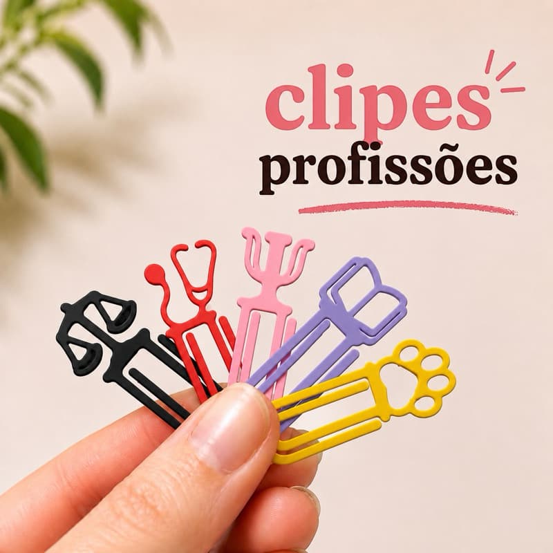 50 Clipes Profissões - Coloridos Fofos para Organização de Documentos e Papéis | Odontologia Direito Medicina Vet