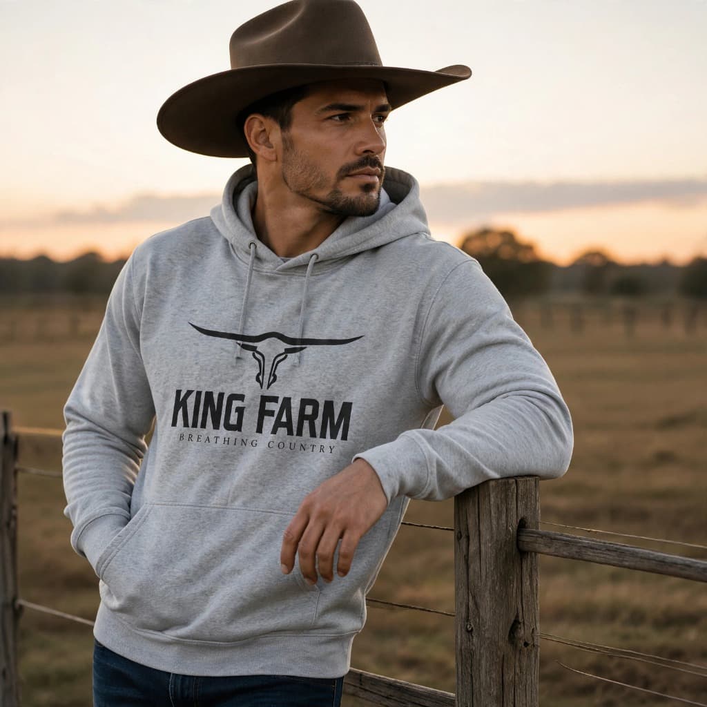 Moletom Blusa de Frio King Farm Rodeio Country Casaco Tecido de Alta Qualidade Texas Roça Abrigo Para Frio Tempestade
